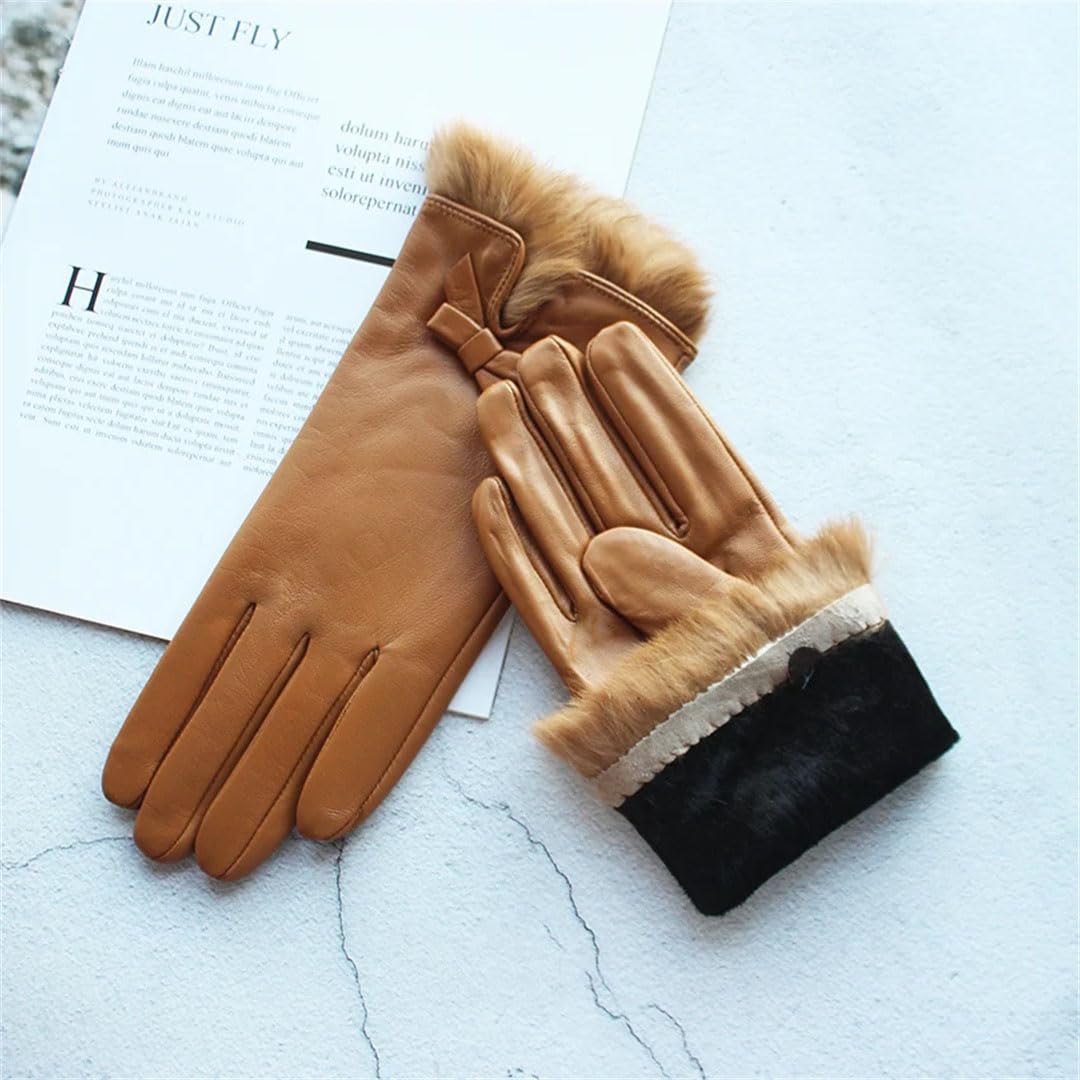 Gants d'hiver chauds pour femme avec doublure en cuir véritable pour conduite et moto