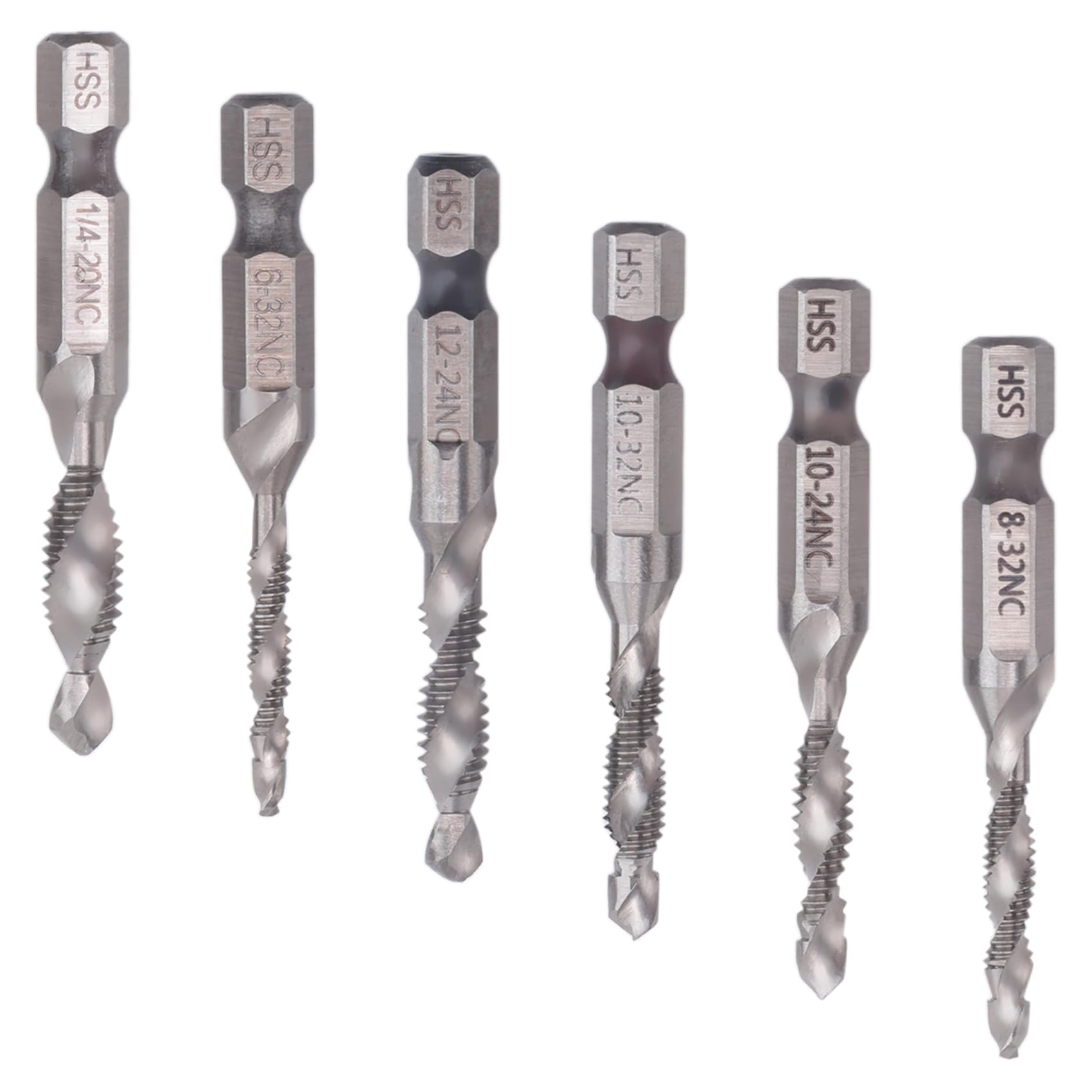 Littimoon 6Pcs Drill Tap Set Hex Shank SAE Combination Drill and Tap Bit Set HSS 4341 Tap Deburr Drill Bit