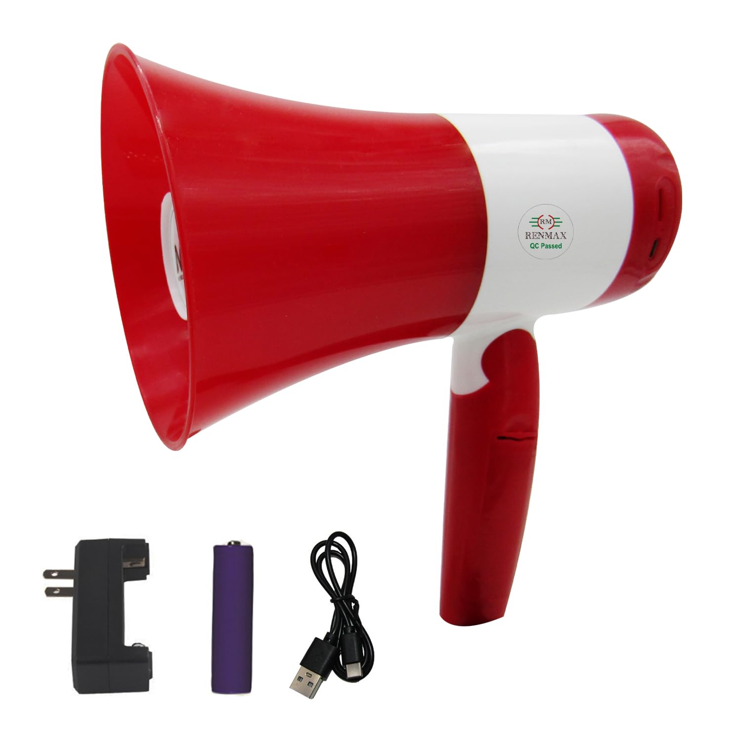 RENMAX Megaphone Speaker Portable Horn Recorder Player Bluetooth PA System Voice Assistance Multiple Sirens ABS Plastic - 1 Pc (M801)