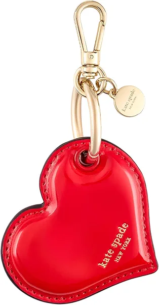 kate spade new york AirTag Charm Keychain - Heart-Shaped AirTag Holder with Luxe Gold Ring Clip for Bags, Luggage, Keys, and More - Classic Red