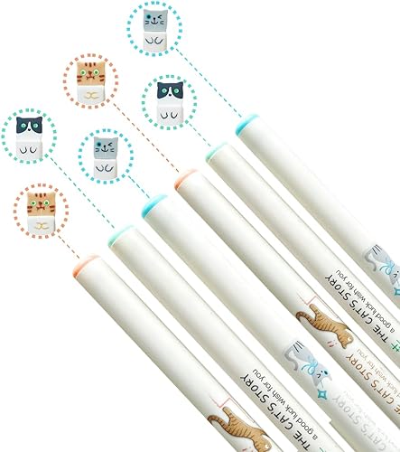 Miniatura 2 de Bolígrafos de gato, 6 bolígrafos kawaii para gatos, regalos para amantes de los gatos, bolígrafos de tinta negra de 0.015 in, bolígrafos de gel de