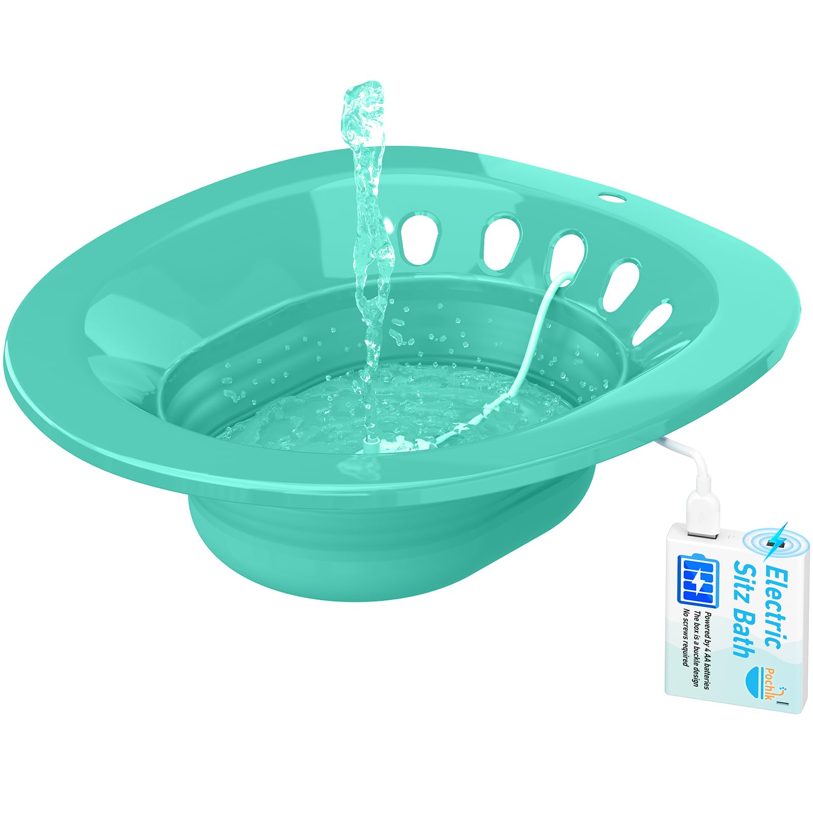Pochik Electric Sitz Bath, Sitz Bath for Toilet Seat, Postpartum Essentials, Hemorrhoids and Postpartum Care Tub for Soak, Automatic Flushing, Sits Bath Kit for Women, Collapsible, Unisex - Sapphire
