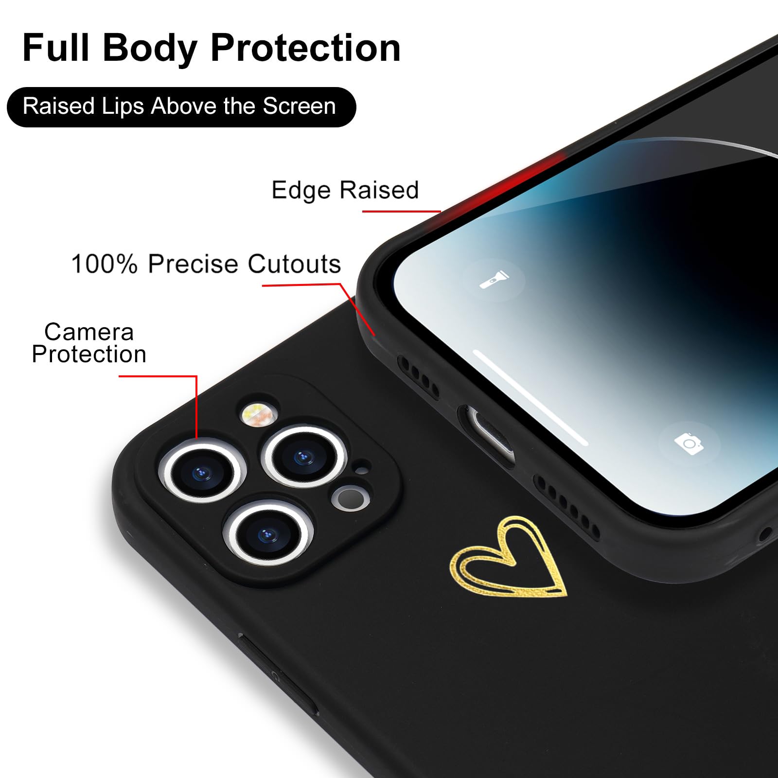 Lafunda Compatibile per iPhone 13 Pro Cover Amore Cuore Custodia per Donne Morbido Silicone Sottile Case con Protezione Fotocamera Dorata Placcatura