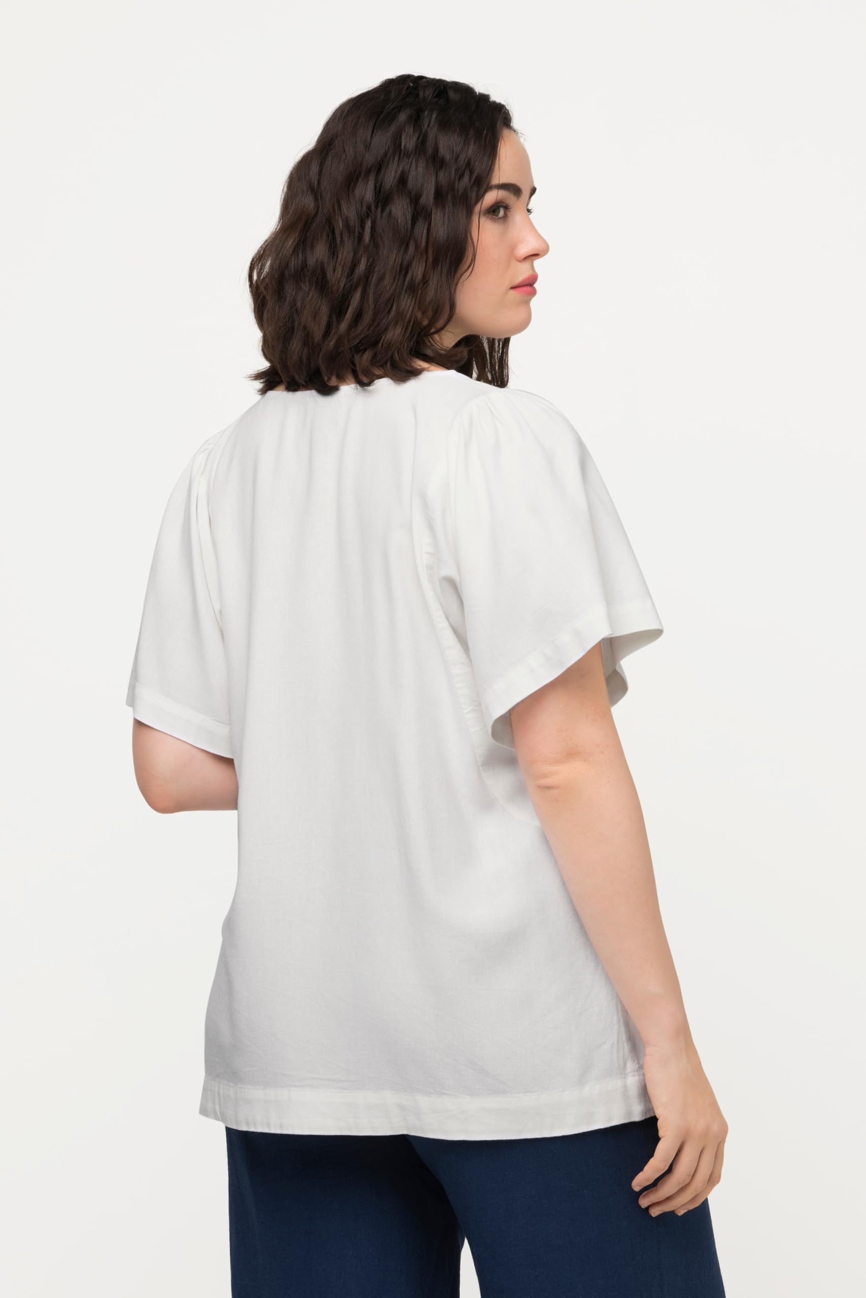 Ulla Popken, Leinenmix, A-Linie, Tunika-Ausschnitt, Halbarm Blouse Femme