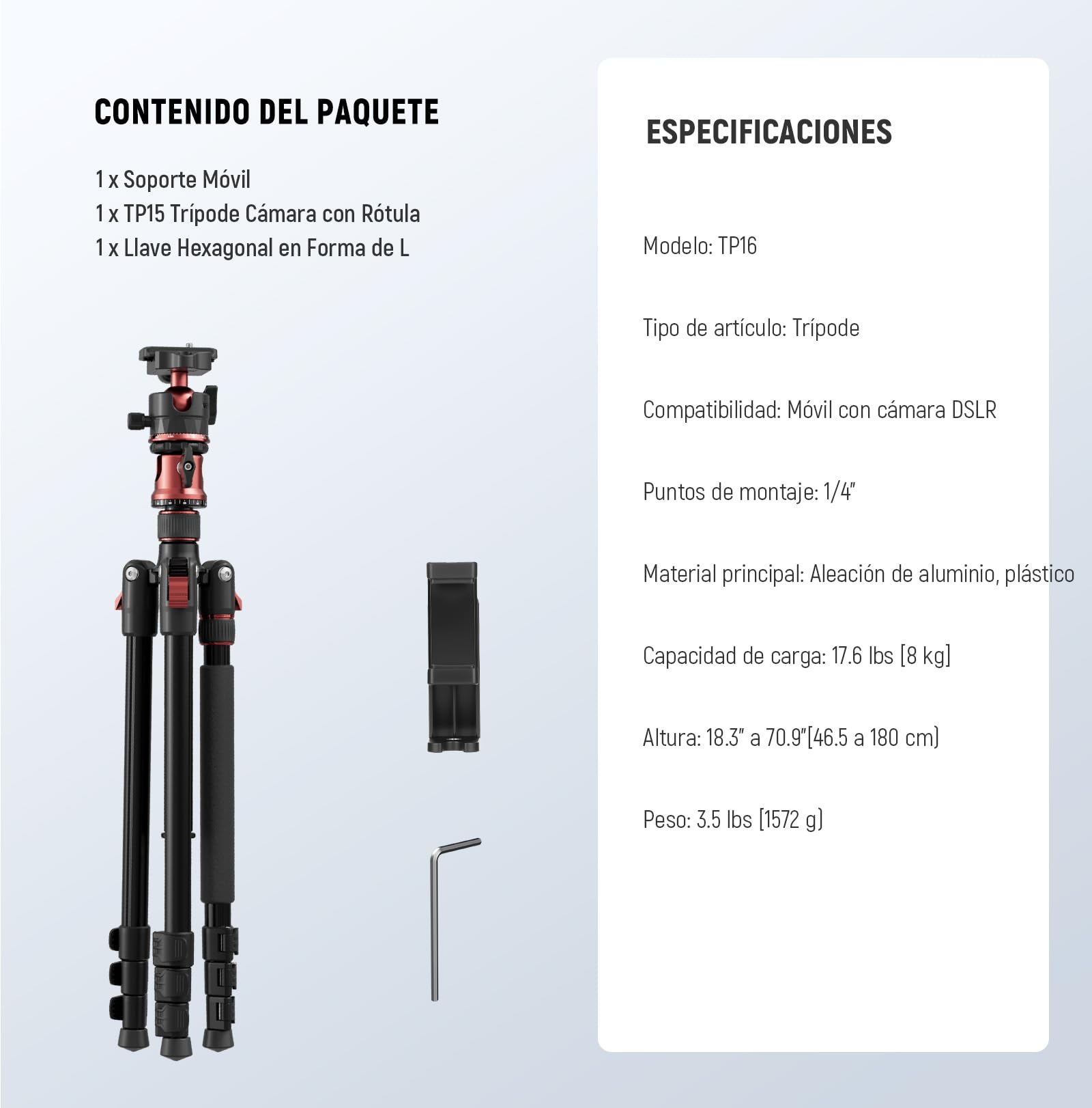 NEEWER Basics 70.9" 180cm Trípode Monopié Cámara con Columna Central & Rótula, Quick Release Overhead DSLR Soporte Móvil Compatible con iPhone Grabación Vídeo Viajes, Carga Máxima 17.6lbs 8kg, TP16