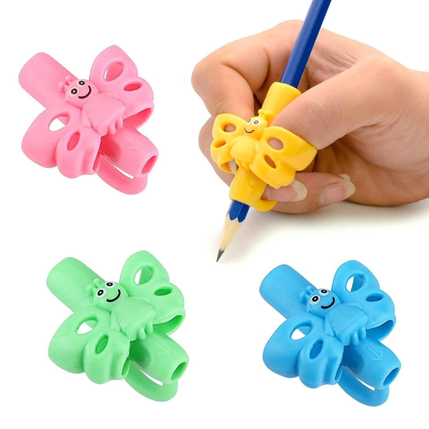 NIYANETAIL Soft Silicone Pencil Gripper for Kids – Writing Pencil Holder, Pen Holder, Finger Grip Handwriting Aid (Multicolor, Pack of 3)