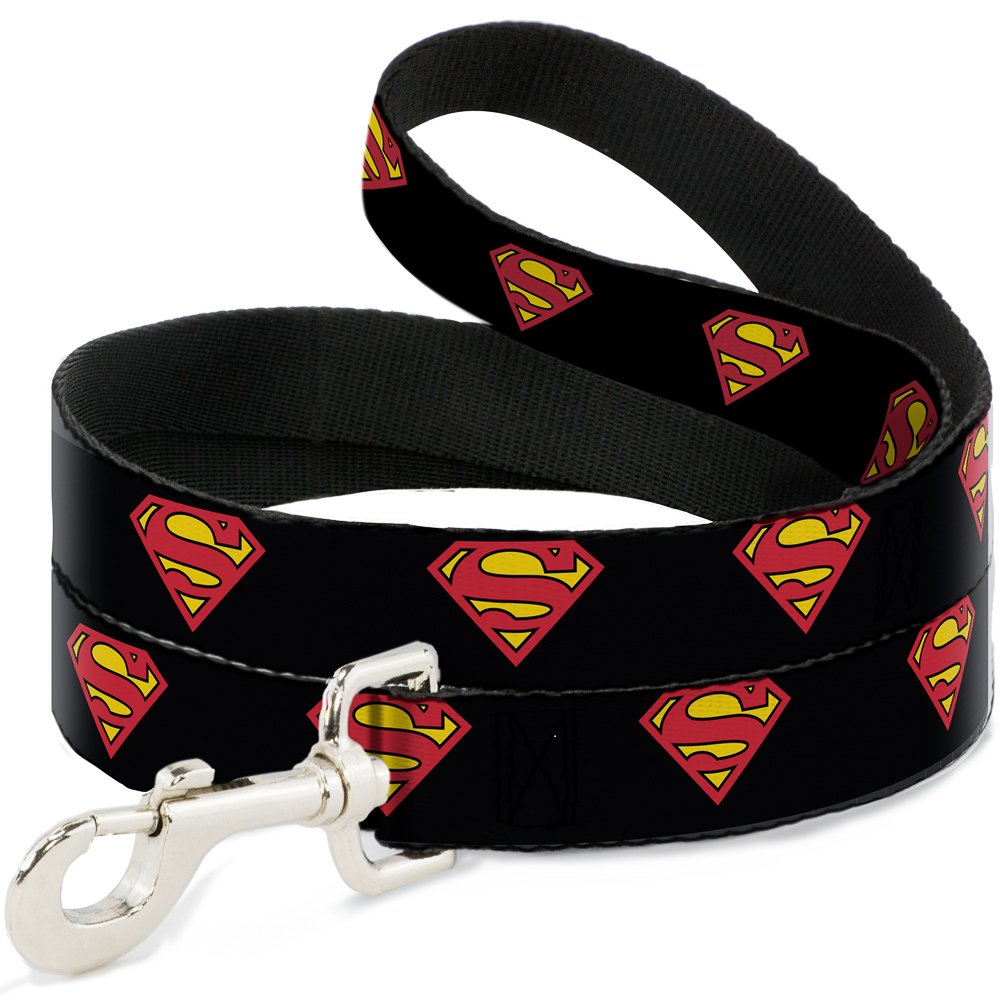 Dog Leash Superman Shield Black 6 Feet Long 0.5 Inch Wide