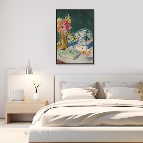 Miniatura 4 de Lienzo de cóctel retro de los años 70 con bola de discoteca y Martini, arte de pared, ramo colorido de comida, té de tarde, póquer divertido,