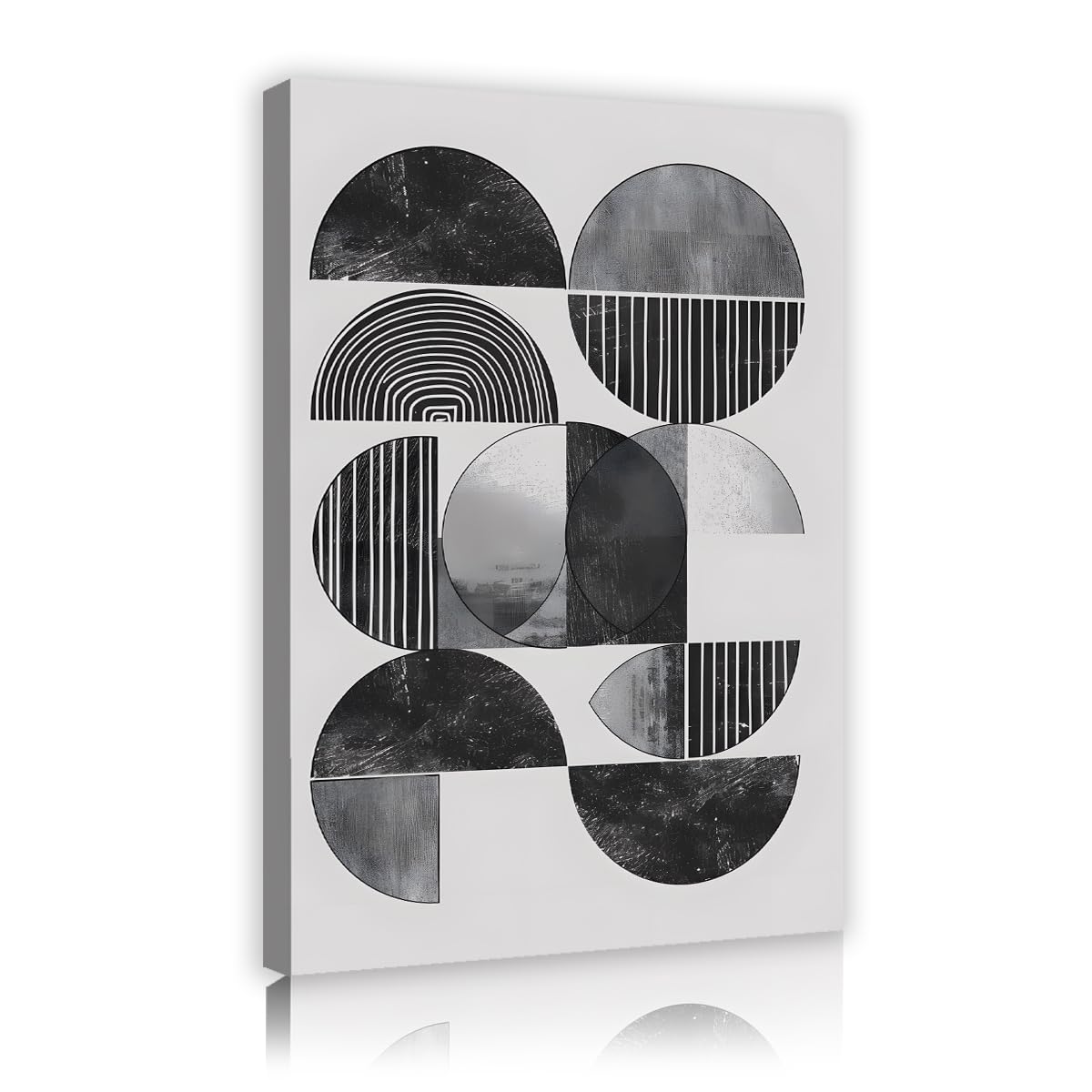 Via Vela Black and White Framed Canvas Wall Art Geometric Circle Stripe Pattern Picture Modern Abstract Boho Poster Prints For Office Living Room Hallway 80x120cm