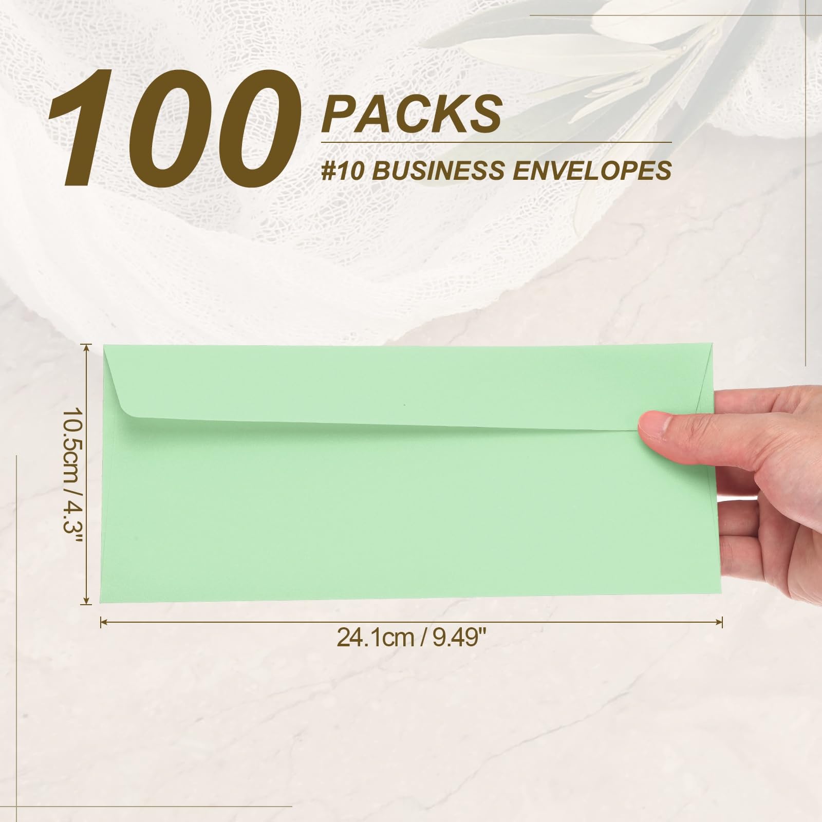 PATIKIL 100 Pack Light Green #10 Business Envelopes, Colored Self Seal Letter Size Envelopes for Business Mailing Office Checks Invitation, 24.1 x 10.5 cm - Image 2