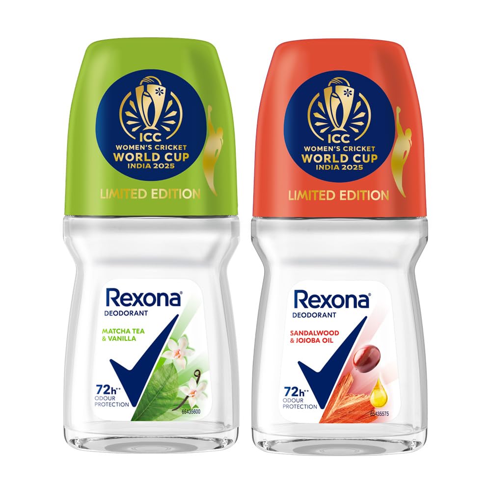 Rexona Matcha Tea & Vanilla and Sandalwood & Jojoba Oil Antiperspirant Roll-On | for Women | Limited Edition Pack - ICC Women’s Cricket World Cup India 2025 |50 ML (Pack of 2)-image-40