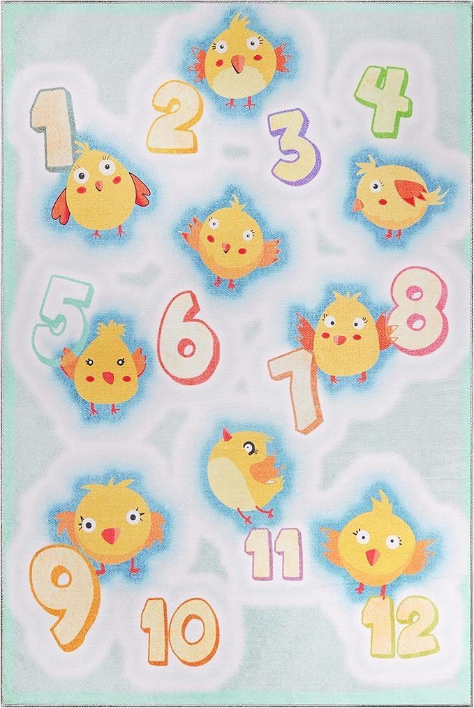 Superior Indoor Area Rug, Playtime Colorful Kids Rug, for High-Traffic Areas, Kids Multi-Color Playmat for Nursery, School, Playroom, Vibrant Numbers, 5' x 7' 6", Aquamarine 5' x 7'7" (Rectangular) Playtime - Aquamarine