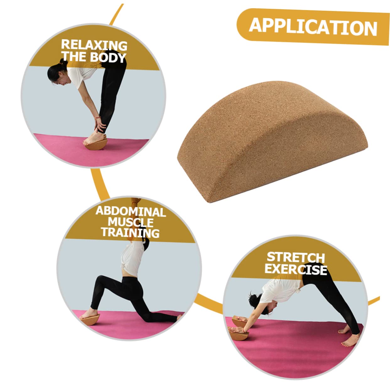 Bloque Equilibrado de Yoga para Entrenamiento Muscular Abdominal de Corcho Antideslizante Duradero Diseño Semicircular para Relajación Corporal