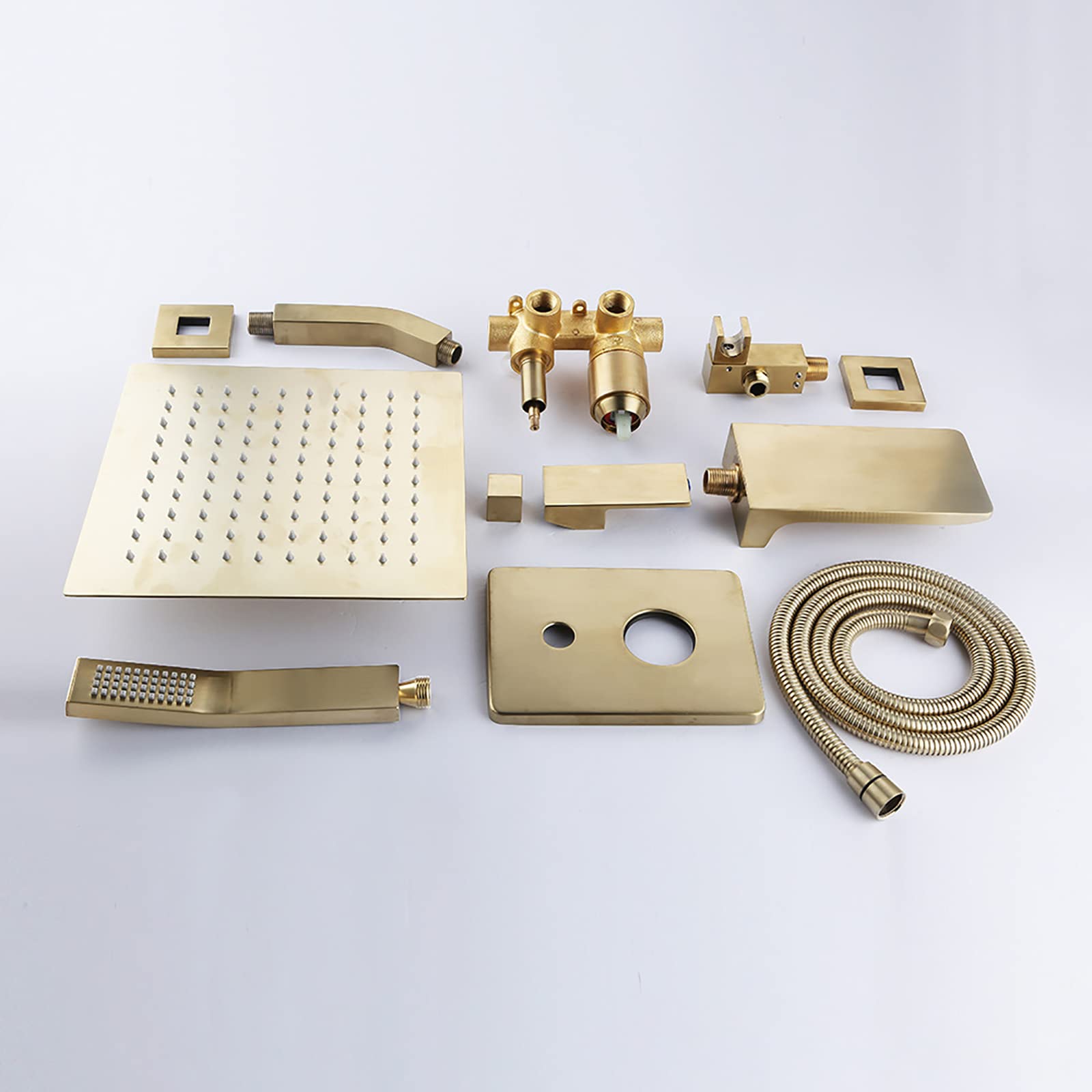 Duschsystem, Duschhahn-Set aus gebürstetem Gold, wandmontiertes Regendusche-Kombi-Set, Wannen- und Duschverkleidungsset mit einem Griff und 10-Zoll-Regenduschkopf, Duschs