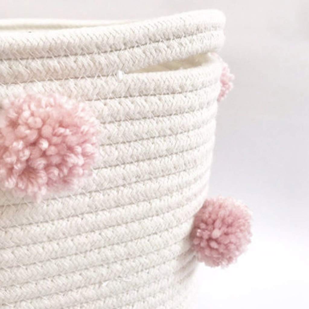 Cestas de almacenamiento con pompones de tela para bebés, para niños, niñas, oficina, dormitorio, ropa, juguetes