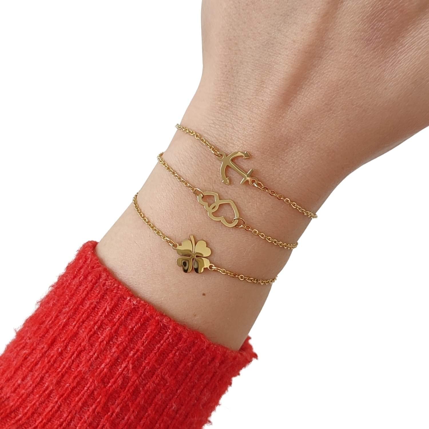 Geschenk zur Kommunion für Mädchen und Jungen – Symbol Armband nach Wahl, 316L Edelstahl (PVD-vergoldet, PVD-rosévergoldet) – personalisierte Geschenkbox mit Name