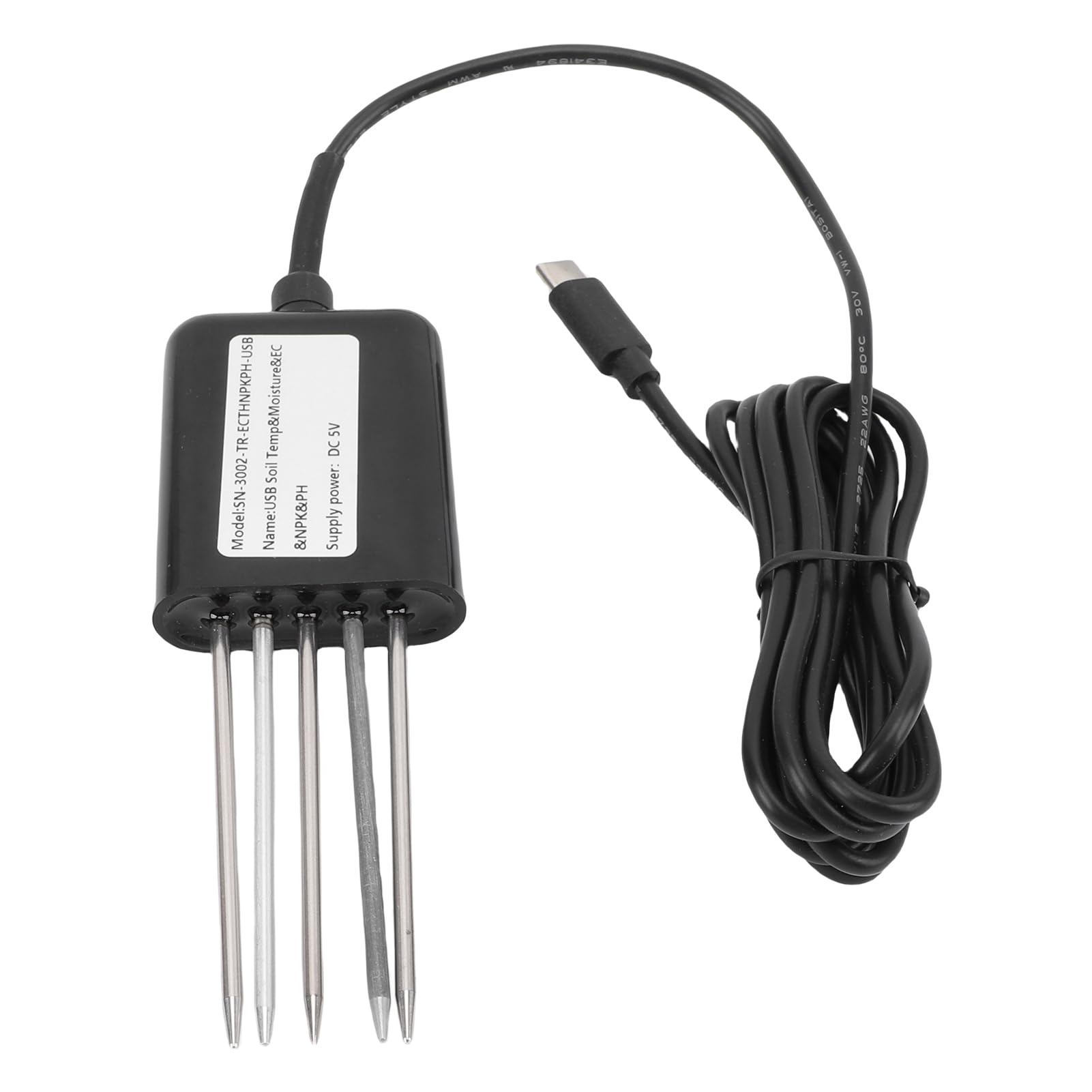 Duokon Medidor de Sensor NPK de Suelo 7 en 1, Detector de Temperatura y Humedad Impermeable de Acero Inoxidable con bajo Consumo de Energía IP68 para Pruebas de Nutrientes en Huertos,
