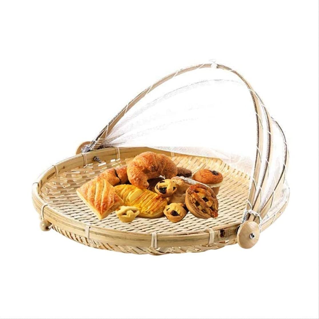 Cestino da Picnic Feste Cesto Intrecciato A Mano A Prova di Insetto Cestino da Picnic A Polvere Frutta Fatto A Vimini con Copertura Pane Vegetale Gita all’Aperto(36 * 19.5cm)
