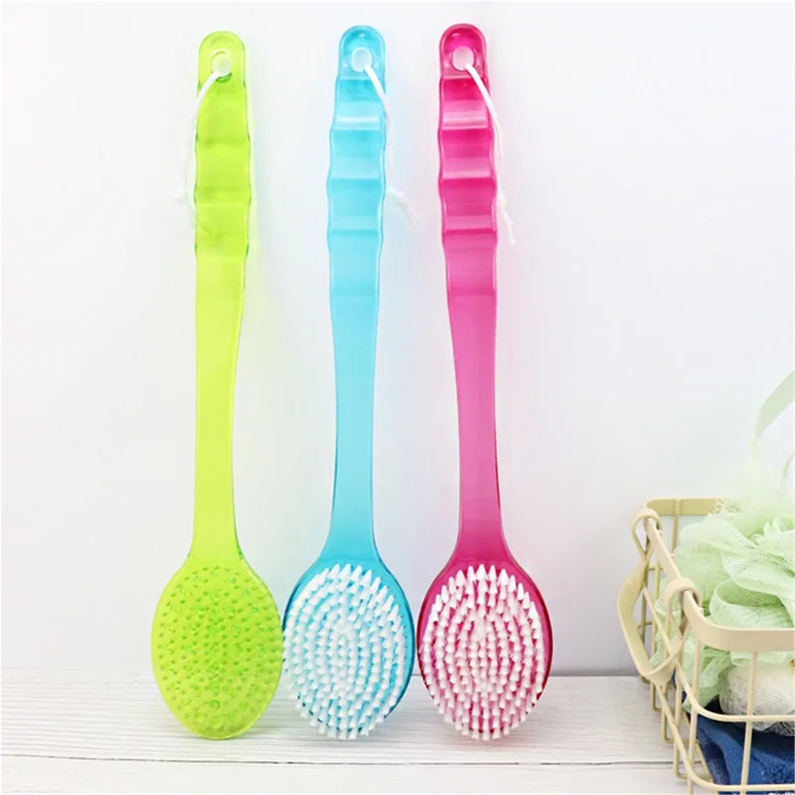 RüCkenbüRste 2Pcs Zurück Körper Bad Dusche Reinigung Pinsel Bad Pinsel Langen Griff Peeling Peeling Haut Massager Peeling Bad Pinsel Zum Baden(Blue)