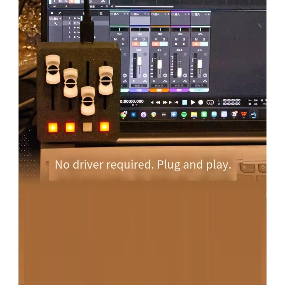 Controller MIDI EM-PO2 Controllo DAW per Produzione Musicale e Streaming - 4 Fader e 4 Pulsanti