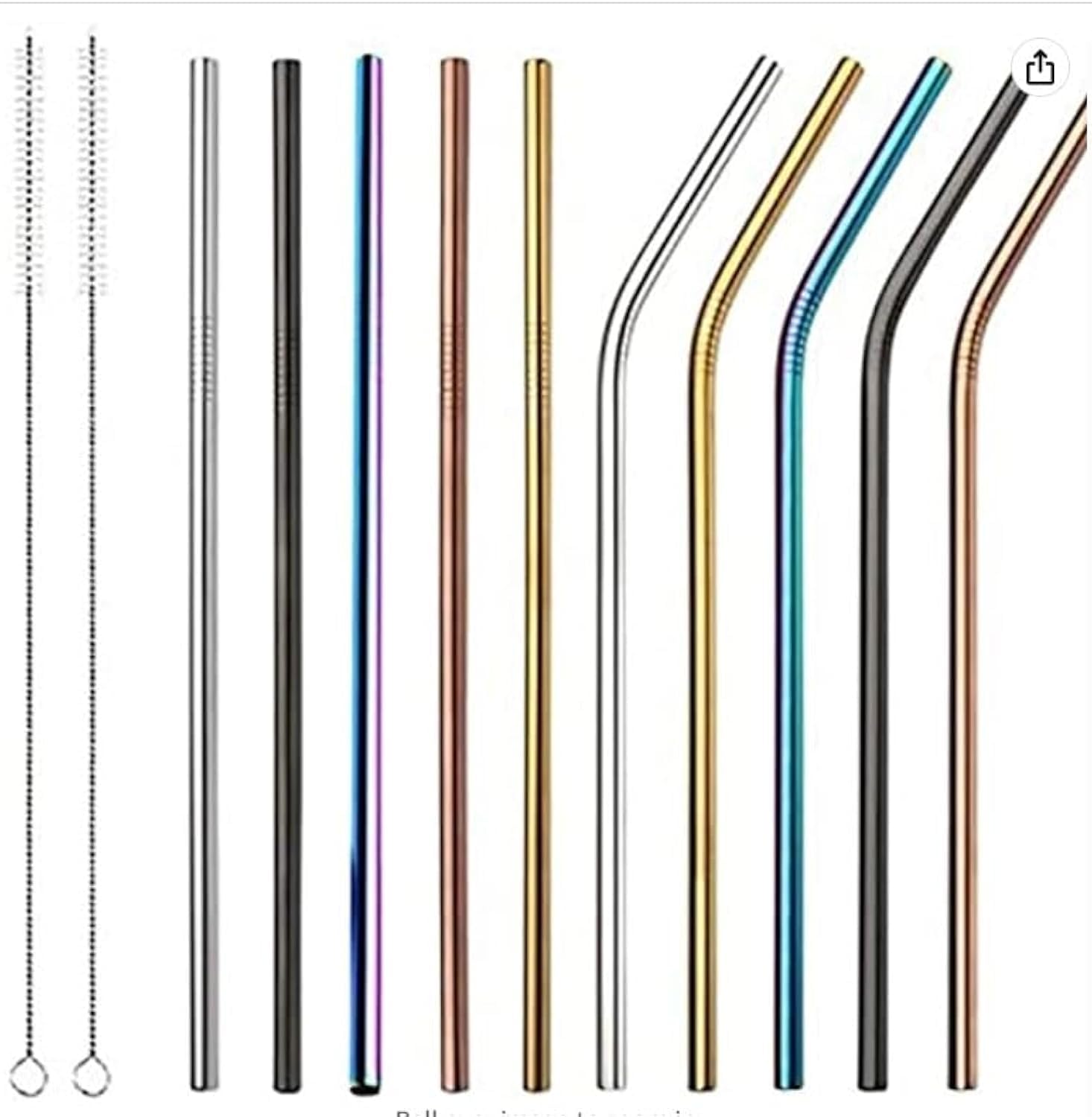 12Pcs Multicolor Stainless Steel Reusable Drinking Straws with Cleaner Brush โ Eco-Friendly Metal Straws for Home and Party