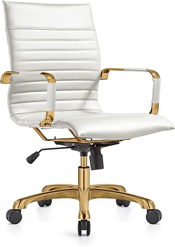 Miniatura 36 de LeisureMod Harris Silla de oficina con almohadilla suave, silla ejecutiva de piel sintética con base de acero dorado, altura ajustable, bloqueo de