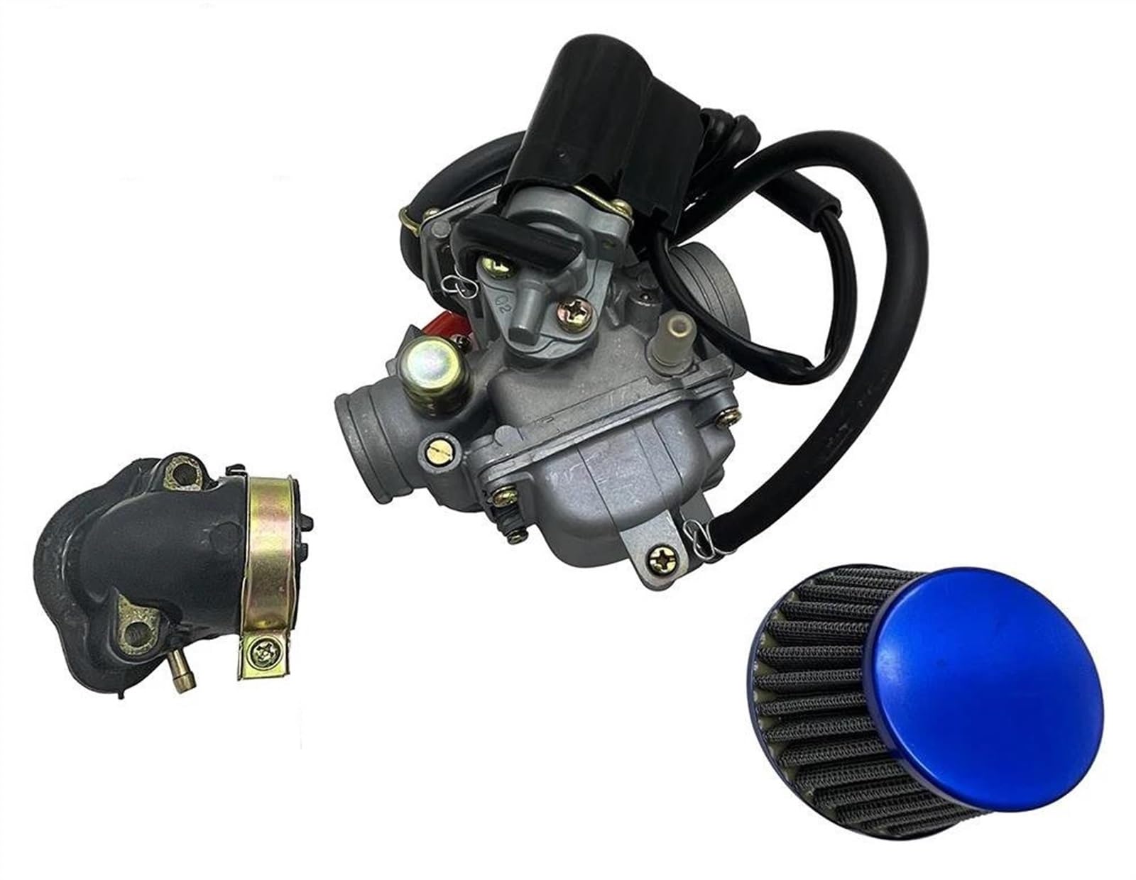 Carburador Del Motor PD24J Para ATV Go Kart Scooter 125cc PD24J Piezas Motocicleta Carburador 24 MM Para GY6 Con Colector Admisión 125cc 150cc Carb Carburetor (Size : SET)