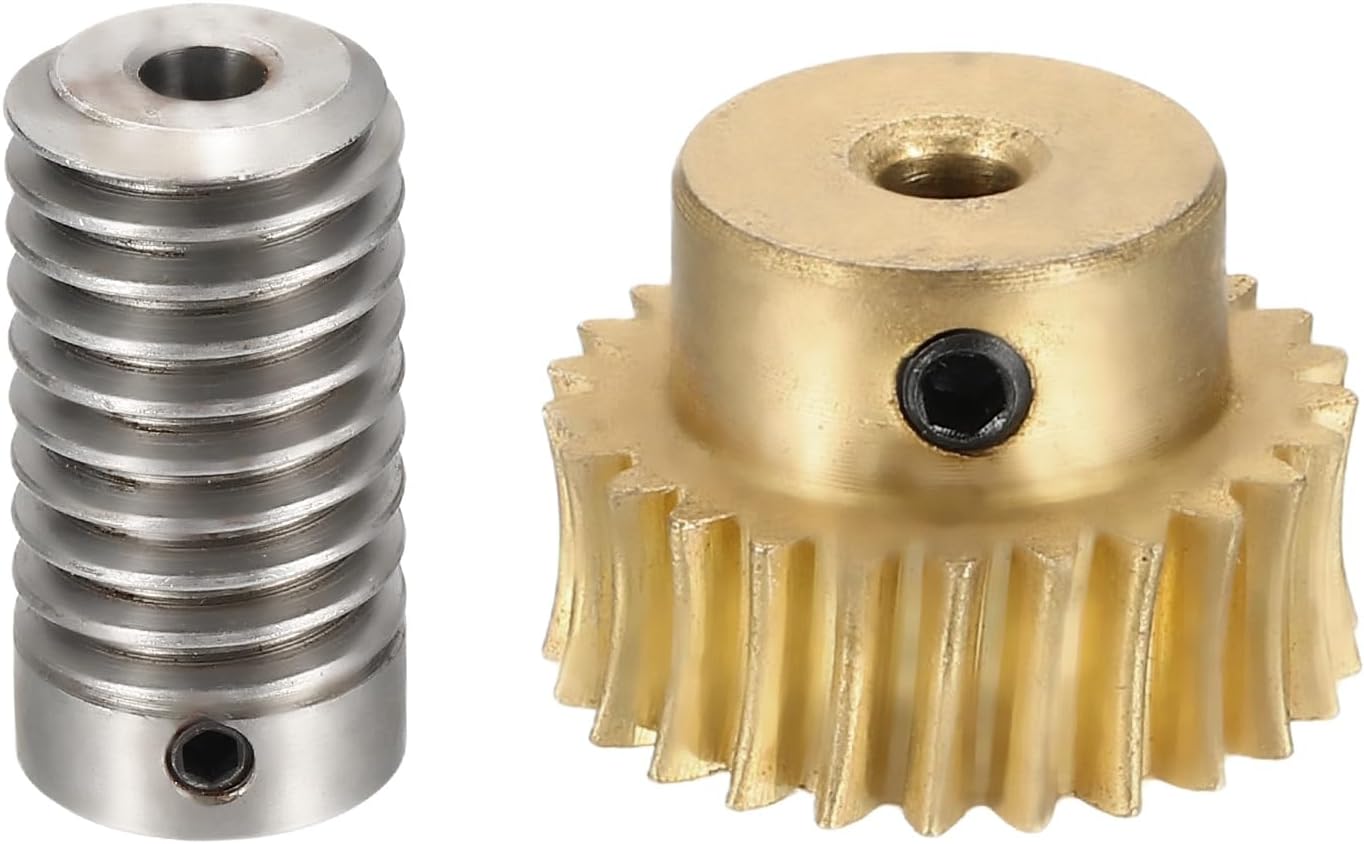 sourcing map Worm Gear Set 25T 0.8 Module 1:25 Reduction Rate, Right Rotation Drive Gear Box Wheel Reduce Transmission Part (Brass Gear-4mm Bore, 1045 Steel Rod 5mm Bore)