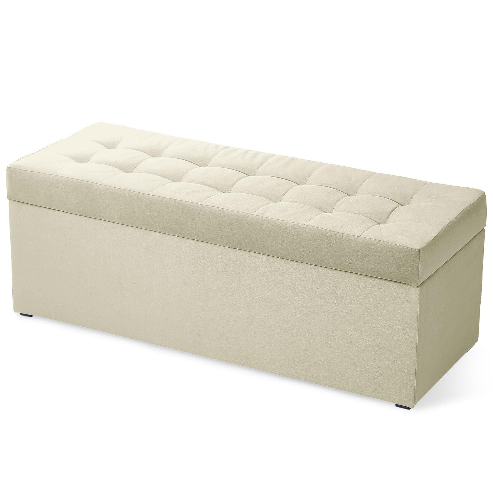 MG Design Pouf contenitore imbottito 45 × 120 cm Beige – capacità ca. 140 L, fino a 300 kg, struttura in legno massiccio, superficie opaca con trama fine, già montato e facile da pulire