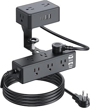 Desk Clamp Power Strip 13 Outlet 2USB-C Ports,2 USB-A Ports,Desktop Edge Mount Outlet Spaced Surge Protector Fast Charging Station, 6.6 Ft Extension Cord for Office Home.