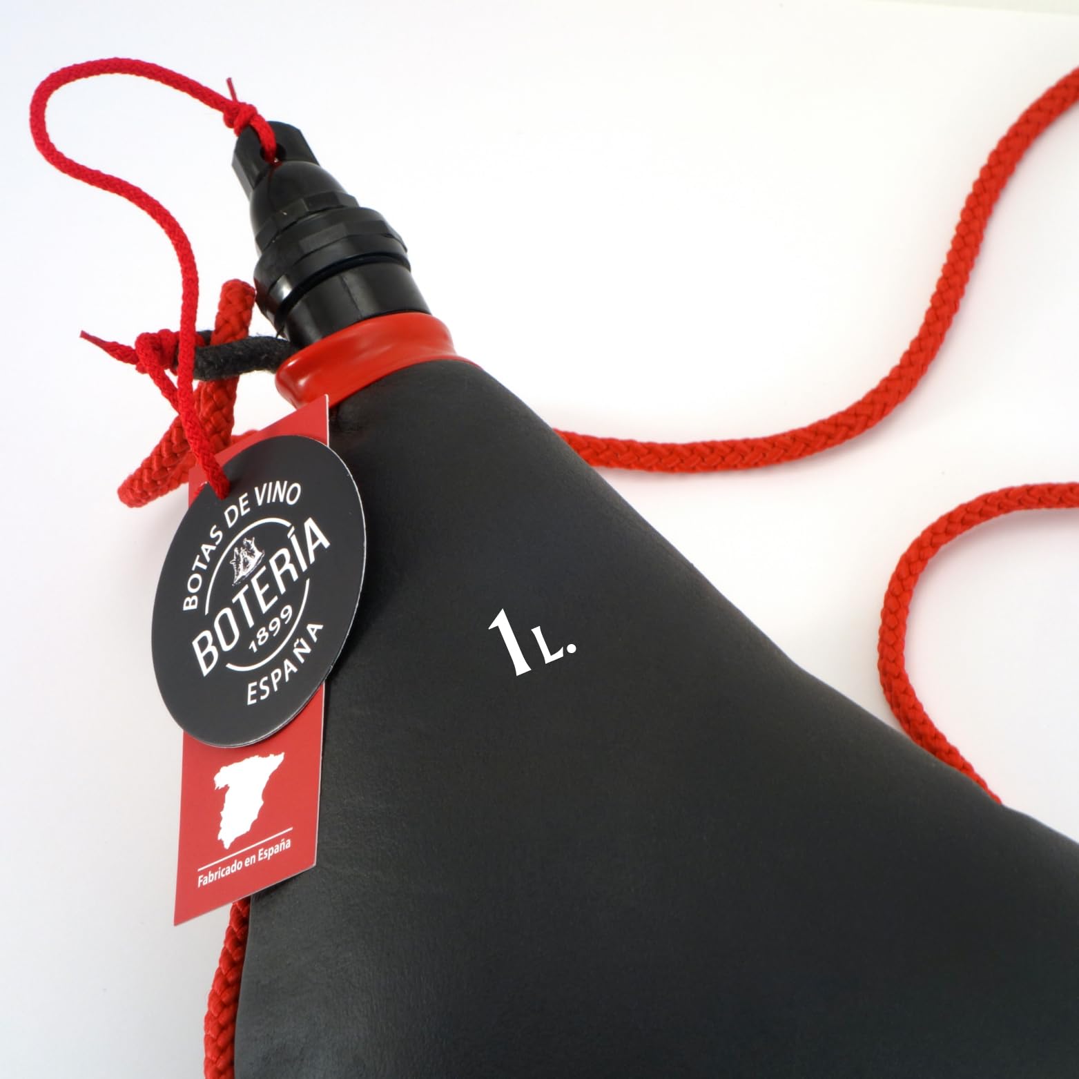 Bota de Vino Recta Tradicional Piel de Cabra Interior de Látex Todas las Bebidas Color Cuero Negro (1 Litro)