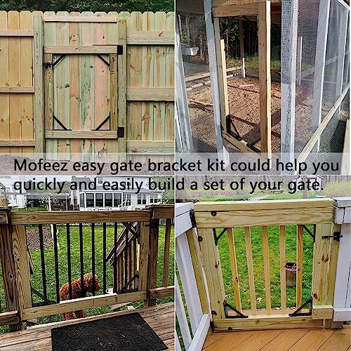 Image of Mofeez Fence Gate Kit Iron Gate Hardware with Gate Latch for Wooden Fences Shed Doors Heavy Duty Anti Sag Gate Corner Brace Bracket (Pack of 2)