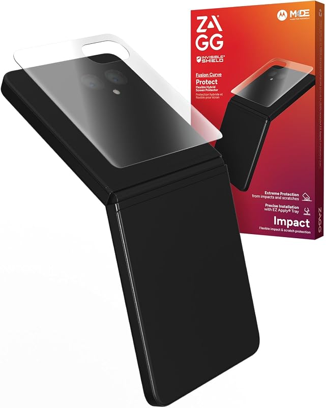 Protector de pantalla ZAGG Fusion Curve Motorola Razr 2026/2025/ 2024 (solo pantalla frontal) - Polímero híbrido flexible, irrompible, materiales reciclados, claridad de alta definición, fácil aplicación