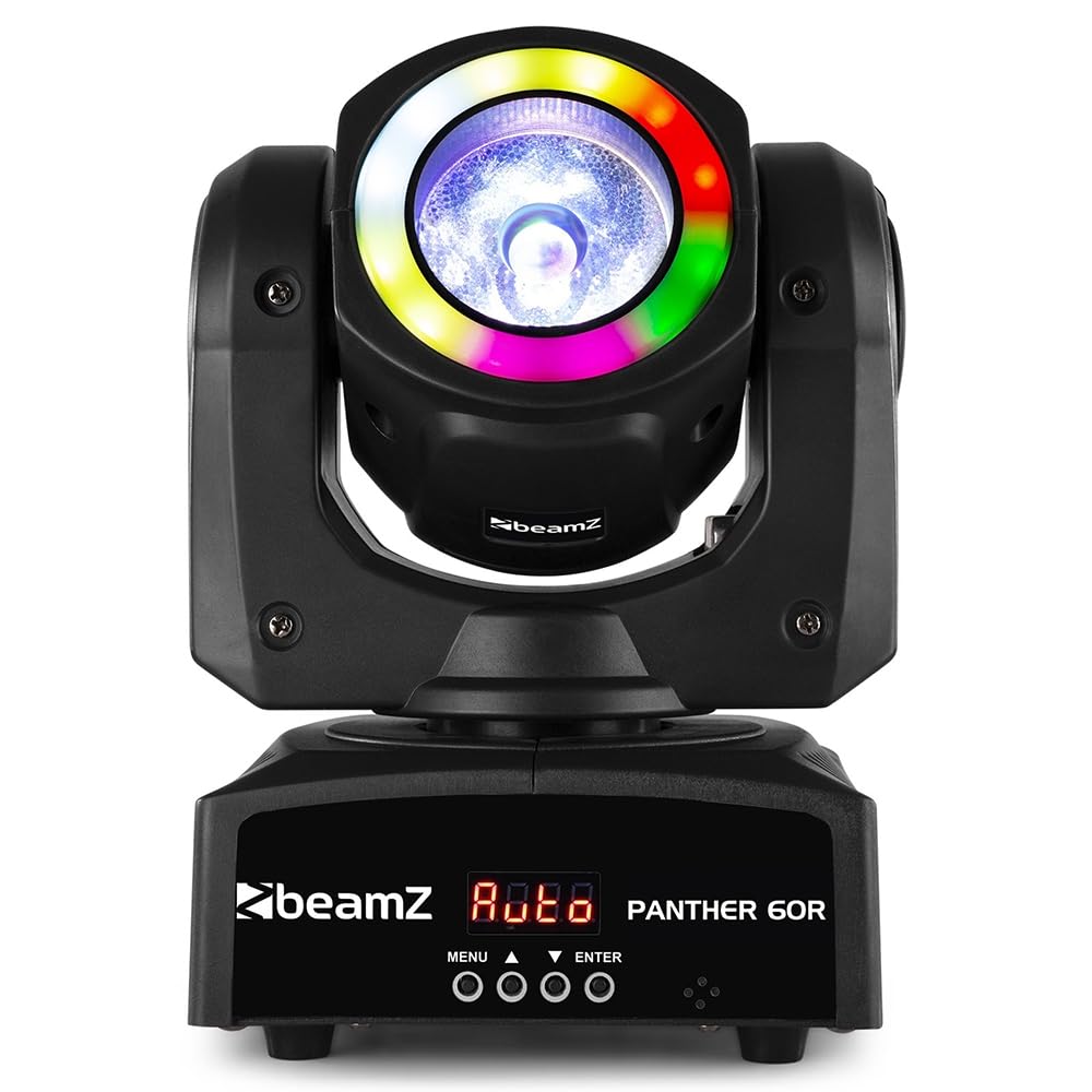 BeamZ Panther 60R Cabeza móvil RGBW con anillo LED RGB, 60 vatios, iluminación de escenario, DMX, sistema de iluminación al ritmo de la música, sistema de iluminación para DJ - Color negro