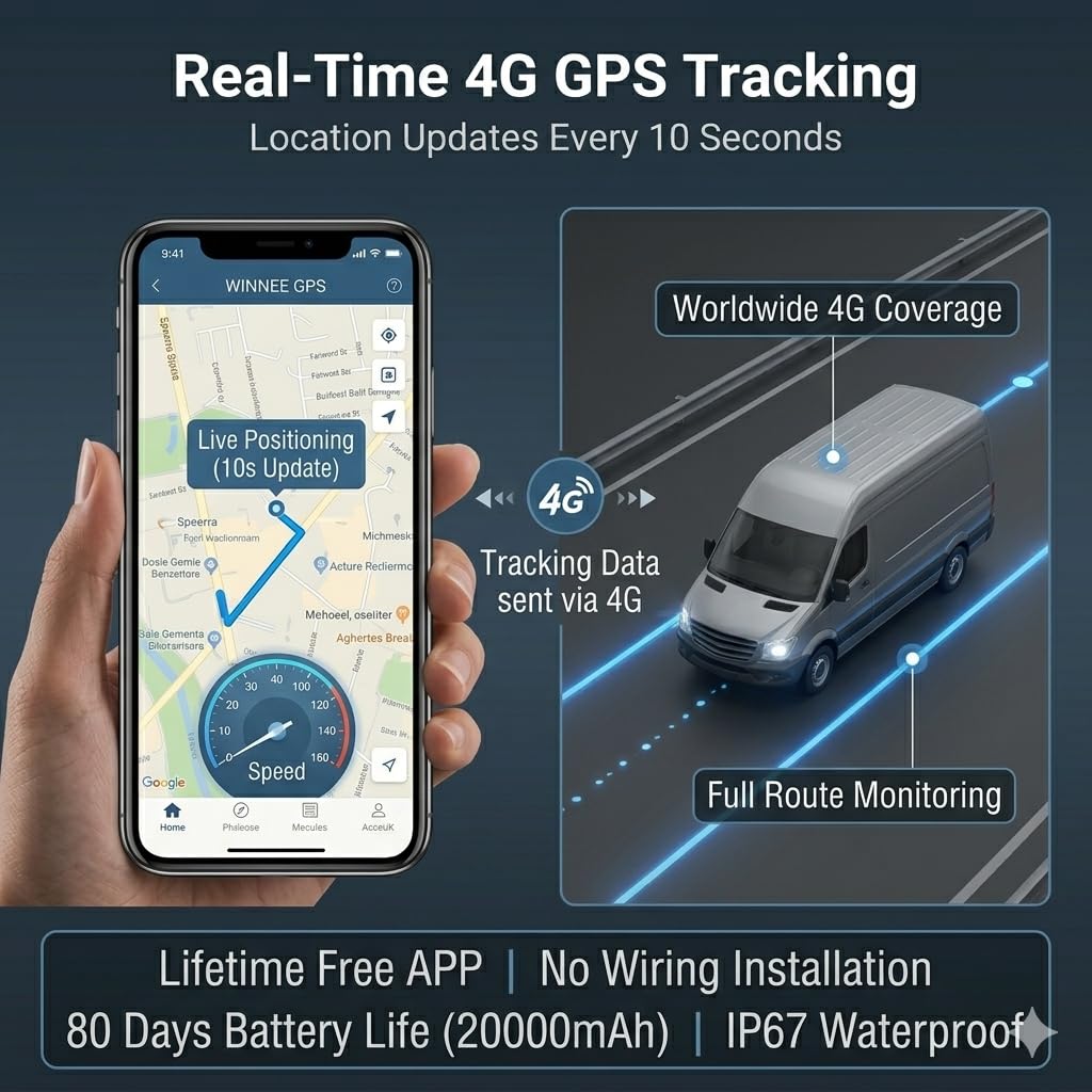 TKMARS TK918 GPS Tracker Auto 20000mAh - Localizzatore Con App Gratuita Senza Abbonamento, Magnetico, Antifurto, Posizione in Tempo Reale per Auto e Moto