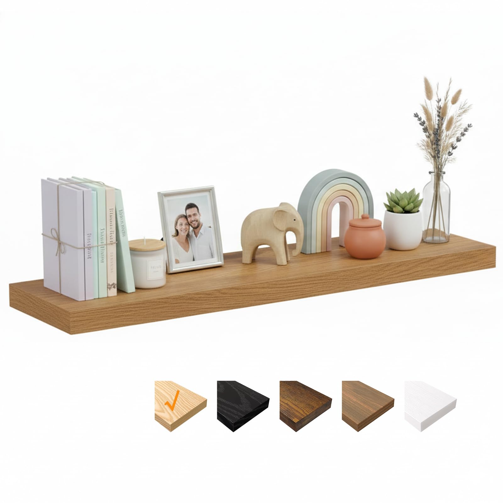 RICHER HOUSE Oak Floating Shelves for Wall, 120 x 23.5 x 3.8 cm Wooden Shelves, Wall Decor with Invisible Brackets for Bedroom, Living Room, Bathroom, Kitchen, Laundry, Office
