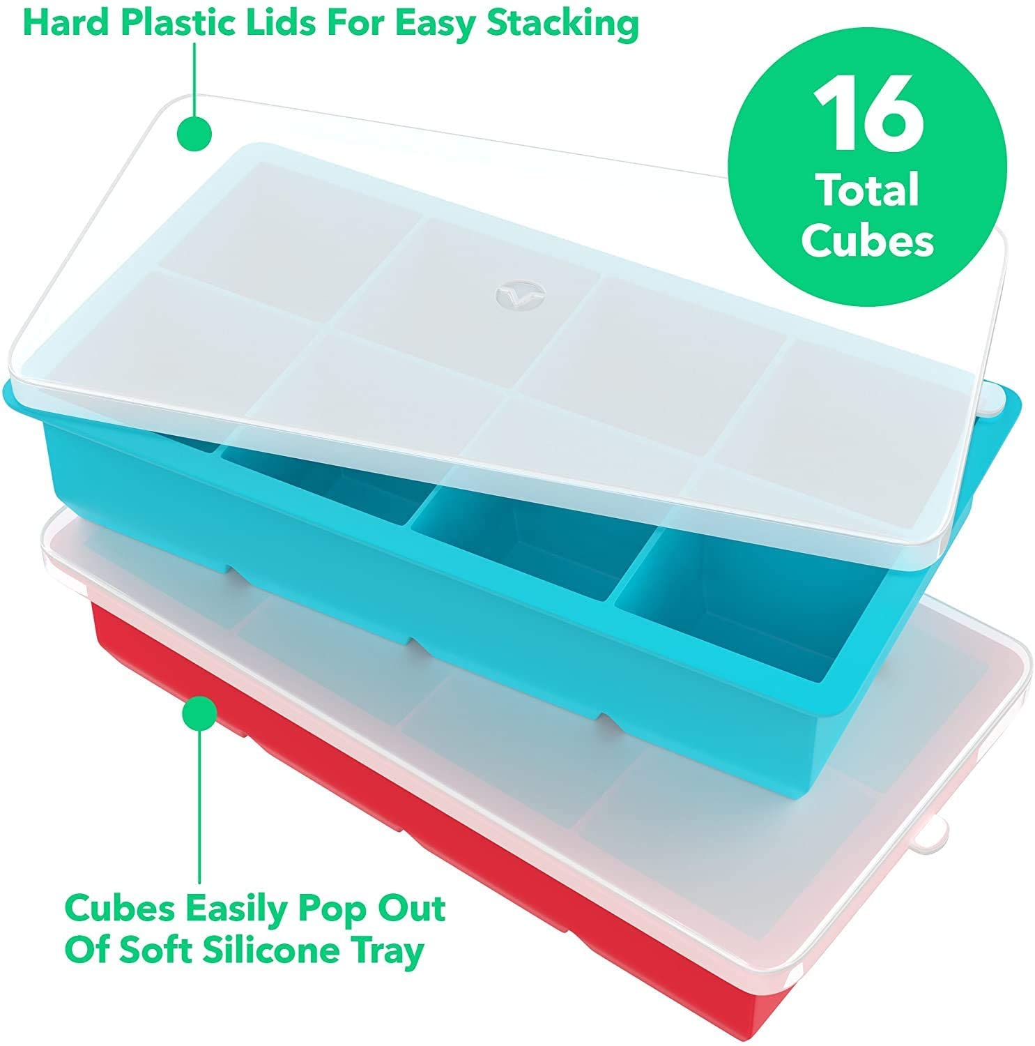 Zeinwap Stackable Large Ice Cube Trays - Pack of 1 Silicone Trays - 8 Cubes per Tray - Ideal for Cocktails, Frozen Treats, Soups, Sauces,and Baby Food - BPA Free with Frost Resistant Lids Multicolor 2