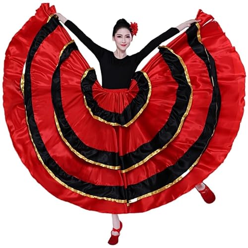 Image of HEARTTOUCH Womens Spanish Bull Dance Skirt Flamenco Ruffle Layers Skirts Ballroom Twirling Long Swing Skirt Belly Dance Skirt (720 Degree,One Size)