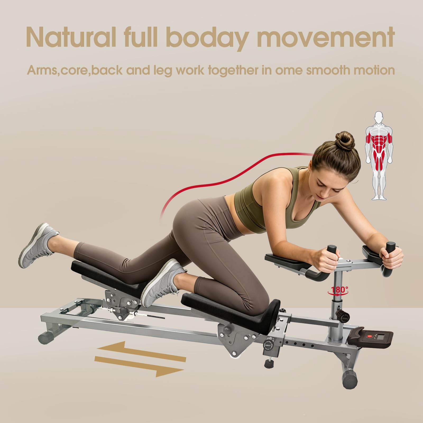 Attrezzo multifunzione per esercizi addominali, allungamento lombare regolabile e allenamento per la forza di tutto il corpo, con contatore digitale