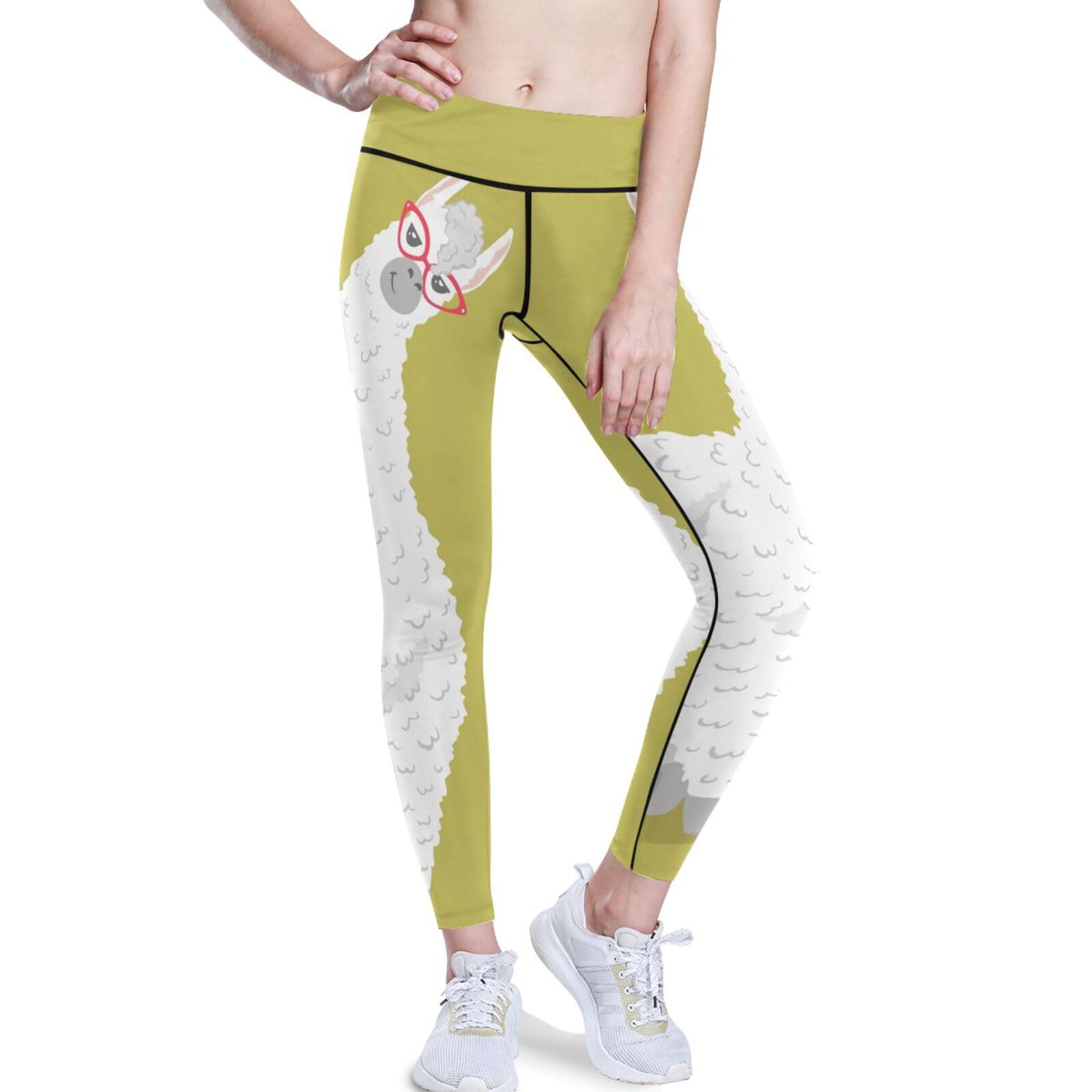 Youjuner Women's Multicoloured Gym Leggings Cute Lama Llama Alpaca High Waist Yoga Pants For Workout Sports Running Gym Fitness Leggings