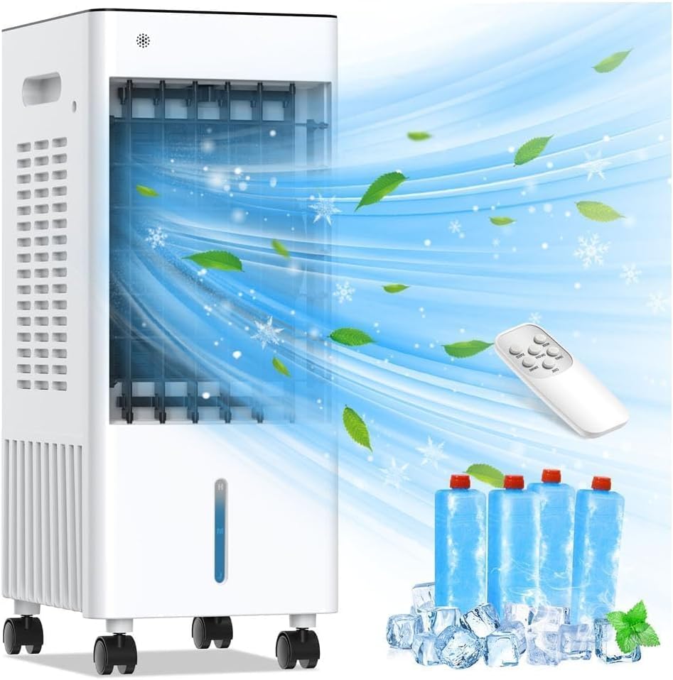 Photo 1 of  Portable Air Conditioners, Evaporative Air Cooler, 3-Side Air Intake Portable AC Unit w/ 8L Larger Water Tank, 3 Speeds, 60°Oscillation,7.5H Timer, Swamp Cooler for Room Home Office 