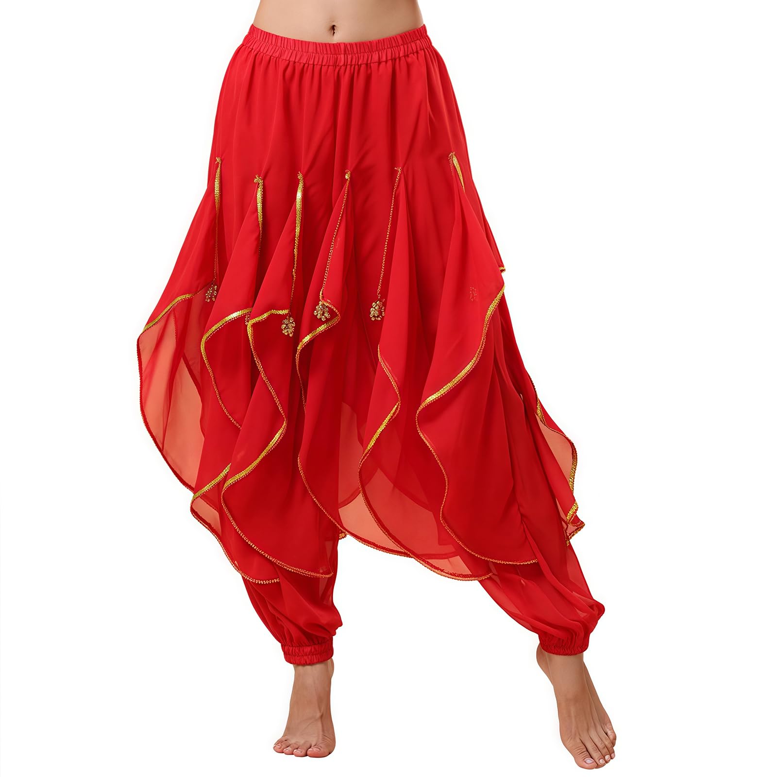 Baisdan Women's Red Harem Pants Belly Dance Costume India Arab Dancing Tribal Wavy Pants Trousers