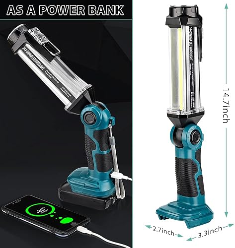 Miniatura 6 de Luz de trabajo LED inalámbrica para Makita batería de iones de litio de 18 V Hiesuan 35 W 2000 lúmenes linterna portátil para acampar con gancho