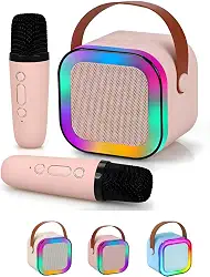 Mini Karaokê Infantil Portátil LED RGB Bluetooth com 2 Microfones