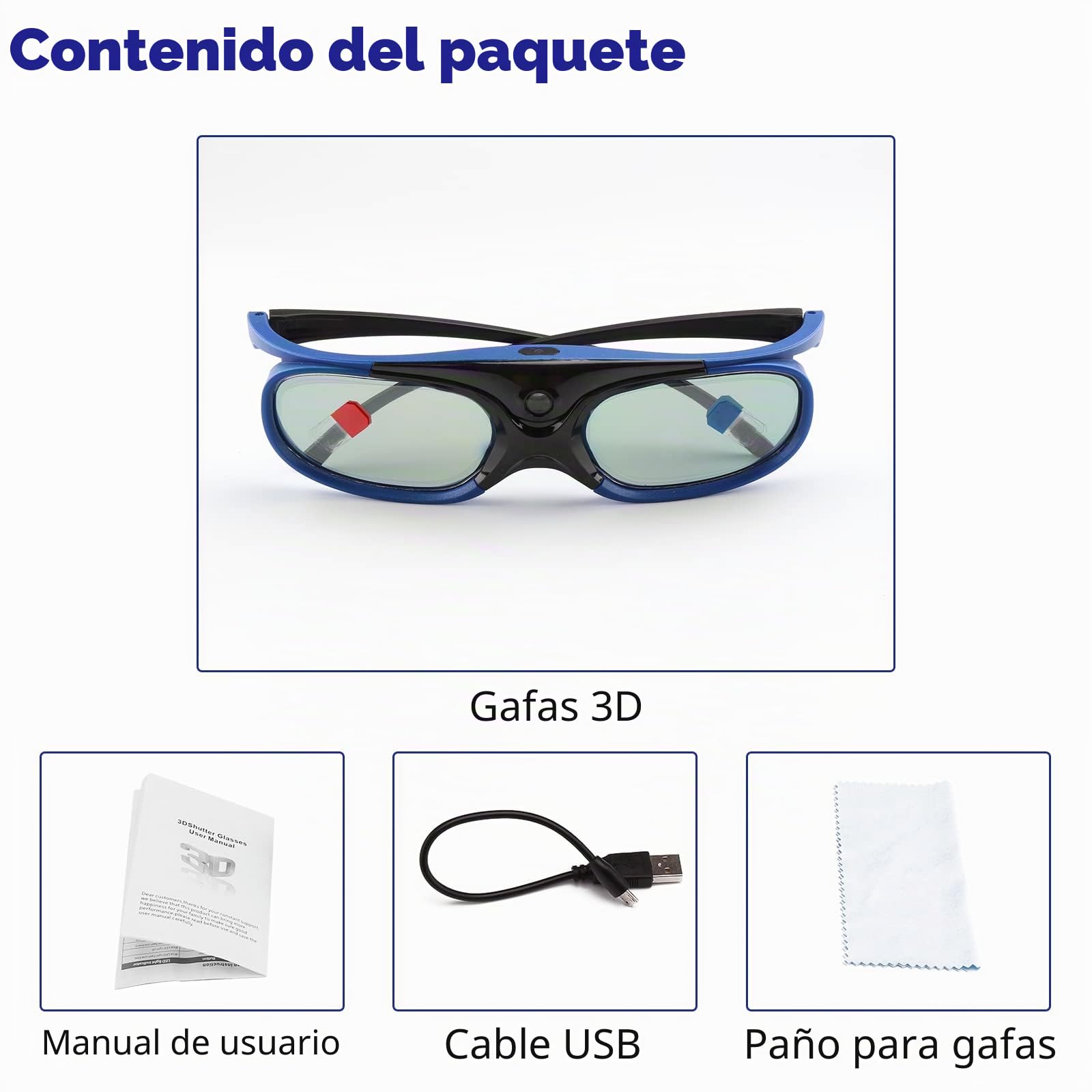 Anteojos 3D, Obturador Activo DLP Universal, anteojos 3D 96-144Hz para Optoma BenQ Acer Viewsonic XGIMI Proyector 3DTV, batería 3.7V 80mAH