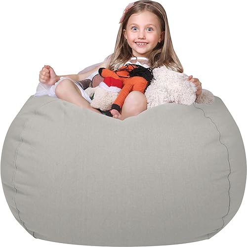 Wekapo Puf de almacenamiento de animales de peluche para niños, puf con cremallera rellenable para organizar juguetes de peluche, lona de algodón de