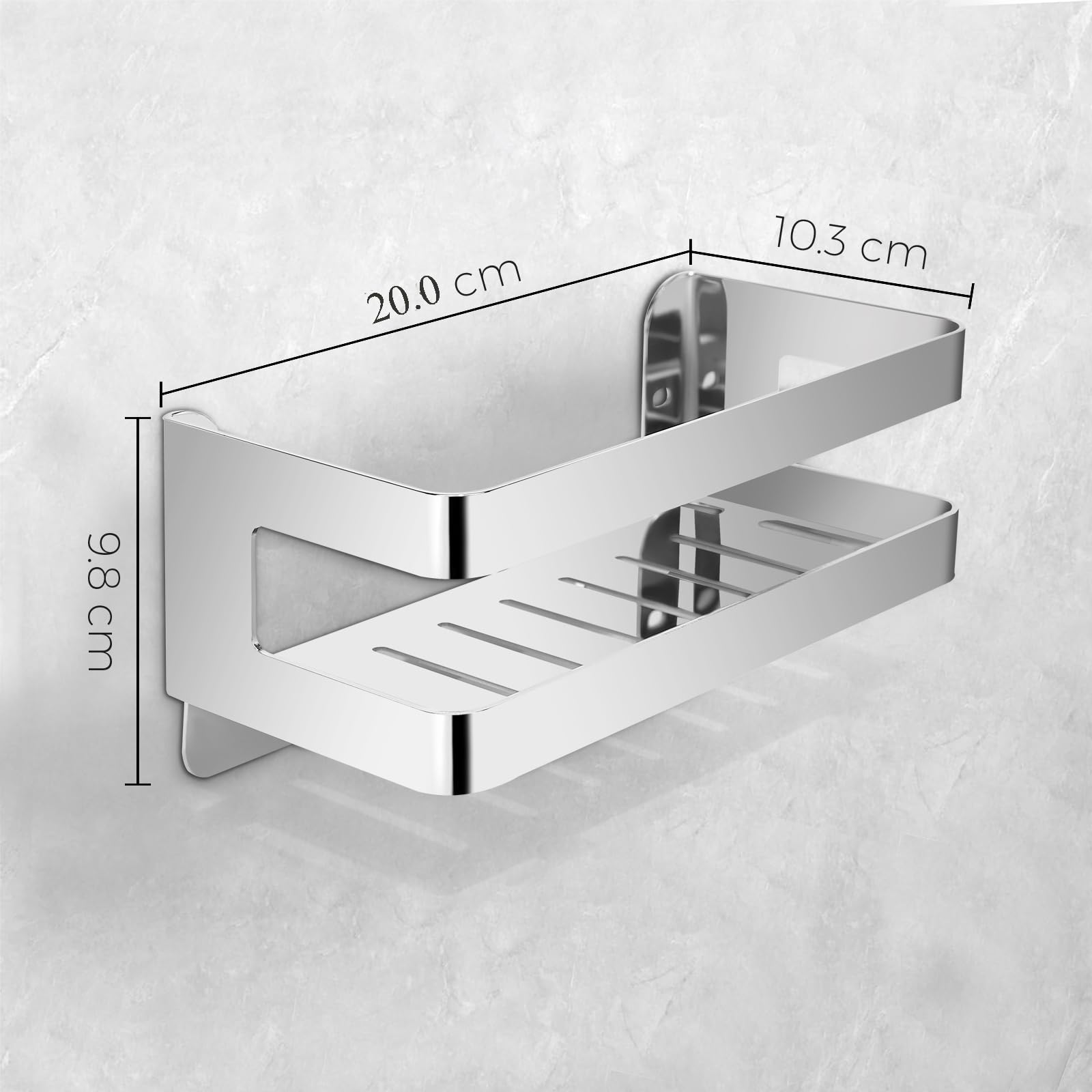 QL Estante de Ducha,Cesta de Baño Acero Inoxidable,Organizador de Pared para Baño y Cocina,Soporte para Champú 20CM,Cromo