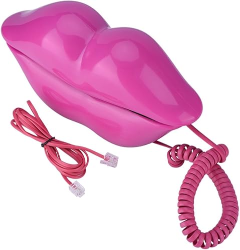 Bewinner Divertido teléfono de plástico rosa rojo labio, teléfonos con cable, teléfono fijo - Apariencia única, decoración artística especial para
