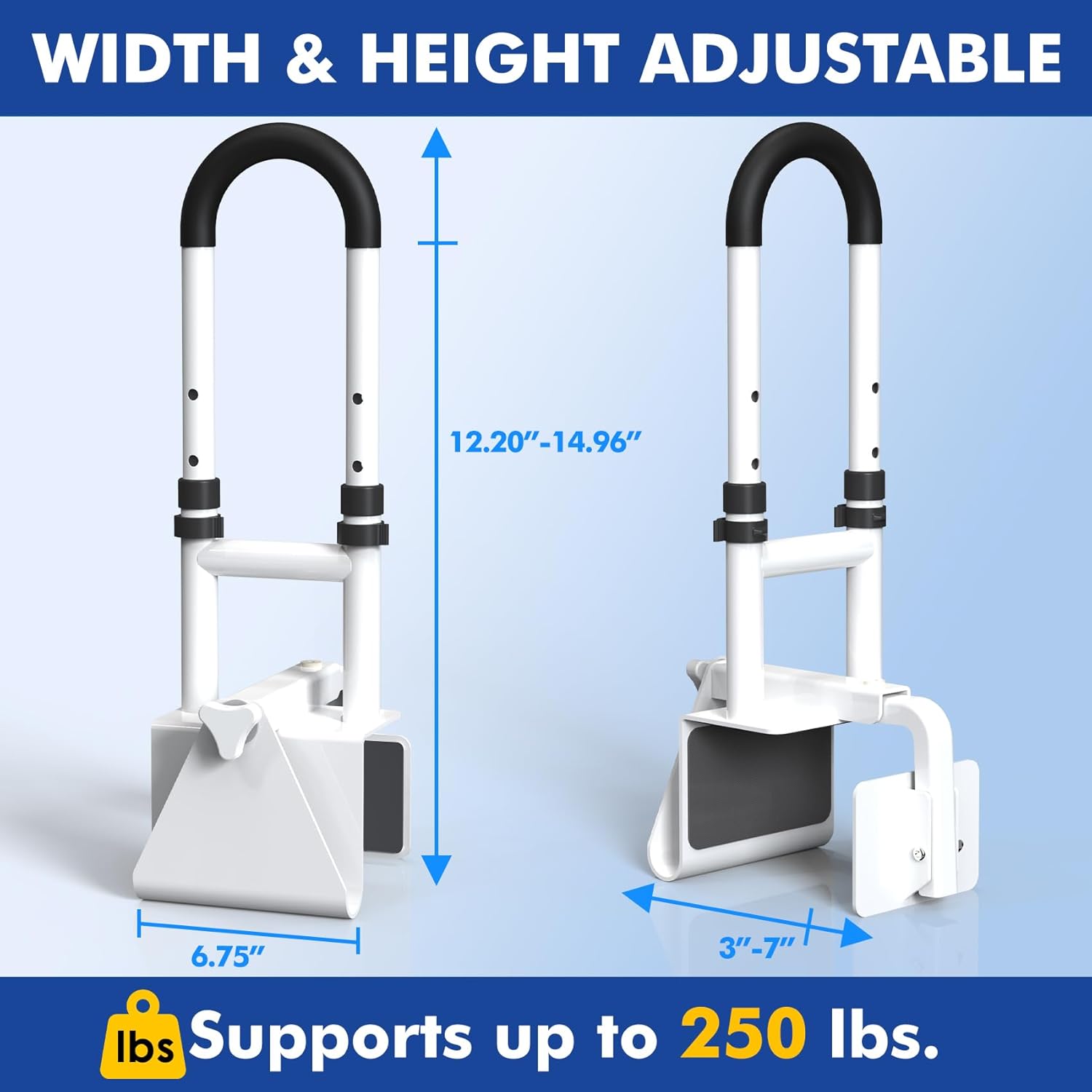 Adjustable Bathtub Safety Bar,Bathroom Grab Bar for Elderly&Seniors,Fall Prevention Assist Handle with Tool-Free Stallation,Knob-Clamp Design,250lbs Capacity,White