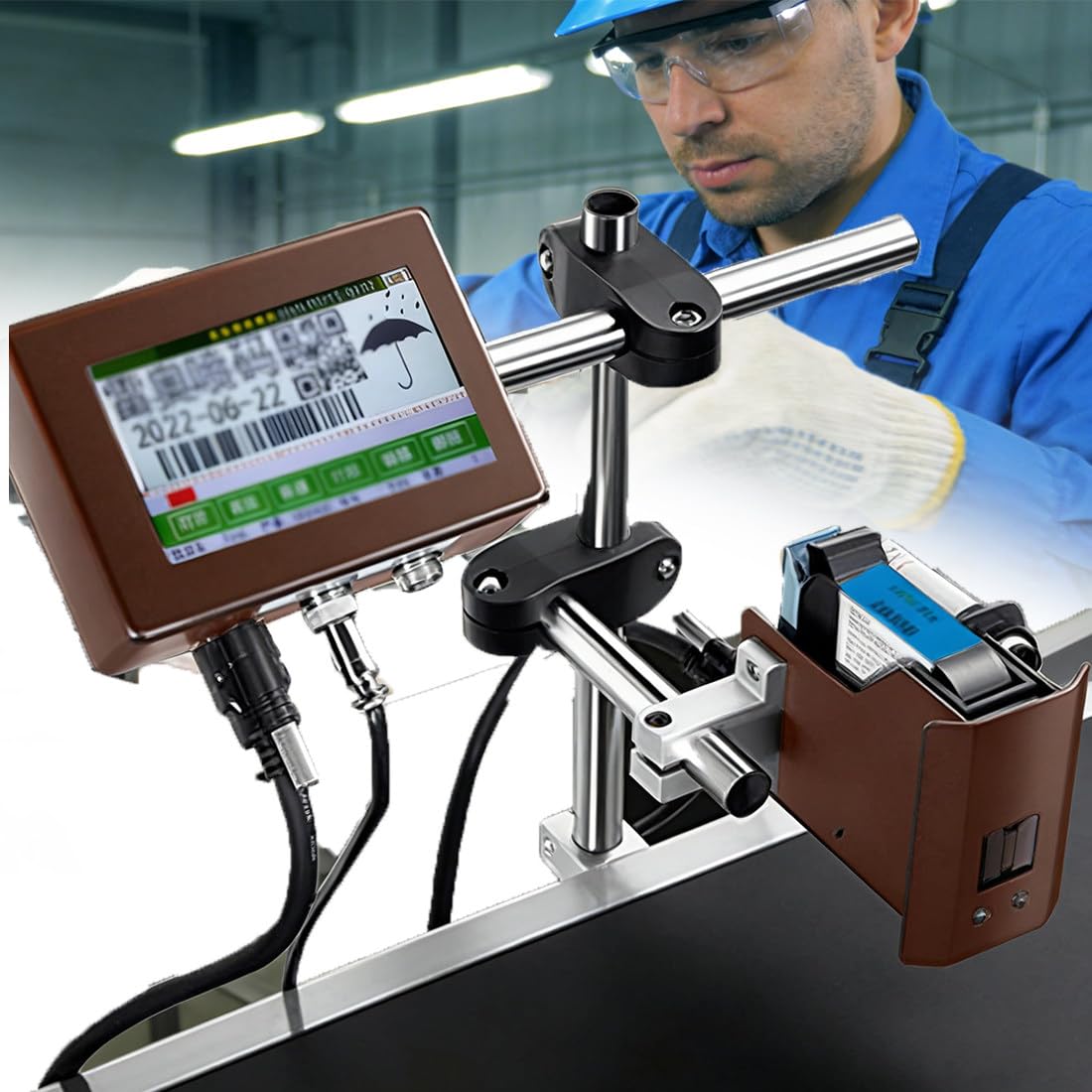Imprimante Jet d'encre Intelligente en Ligne,Codeuse Jet d'encre Automatique pour Convoyeurs,écran Tactile HD 4.3" avec Interface Utilisateur Graphique,pour Carton,Métal Et Plastique A